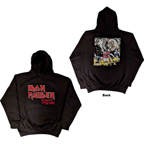 Hoodie - Iron Maiden - Number of the Beast - Vintage Logo - Faded Edge Album Back - Pullover