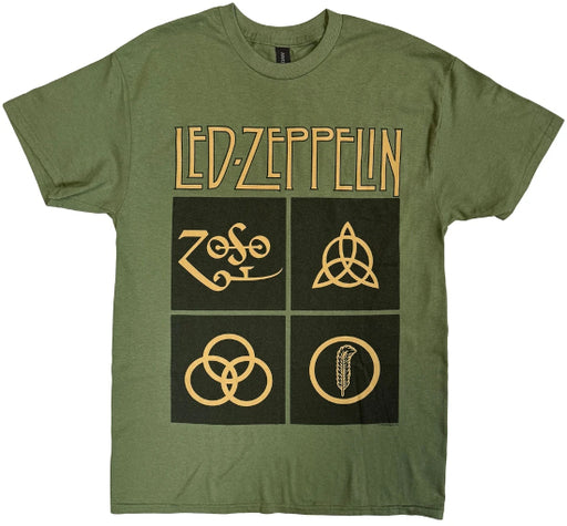 T-Shirt - Led Zeppelin - Gold Symbols in Black Squares - Green
