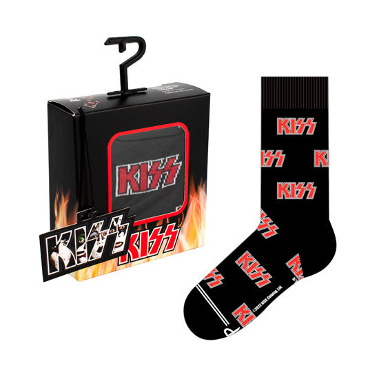 Crew Socks Gift Box - Kiss - All Over Logo - Black