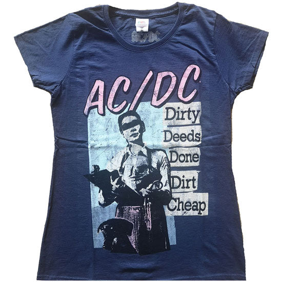 T-Shirt - ACDC - Dirty Deeds Done Dirt Cheap - Vintage - Navy Blue - Lady